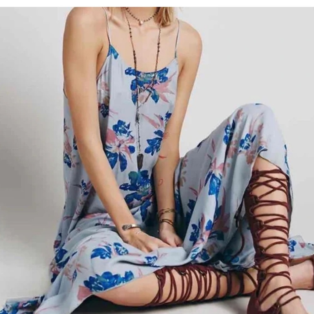 Free People Intimately Small Star Chasing Maxi Dress Blue Floral Slip Dress